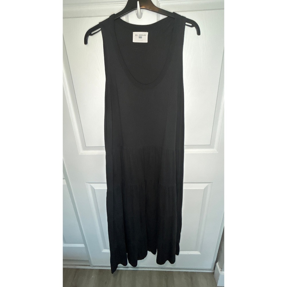 Sol Angeles Dress Tiered Maxi‎ XL Black Sleeveless Cotton Scoop Neck USA Made
